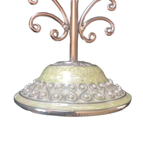 VTG Small Counter Flip Mirror Oval On Stand Pearl Embellished Green Marble Base - Picture 2 of 5